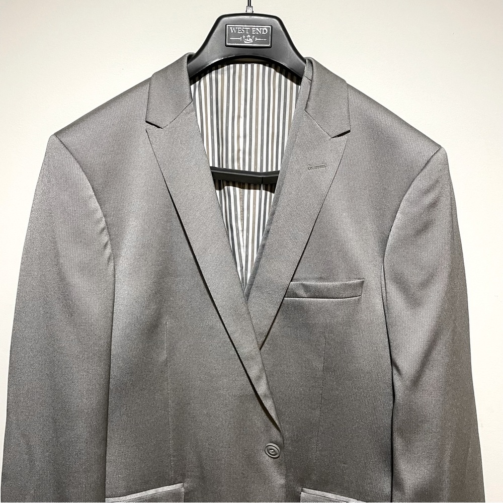 West End 3 piece suit. 44L 38W. Silver grey. Excellent condition.
